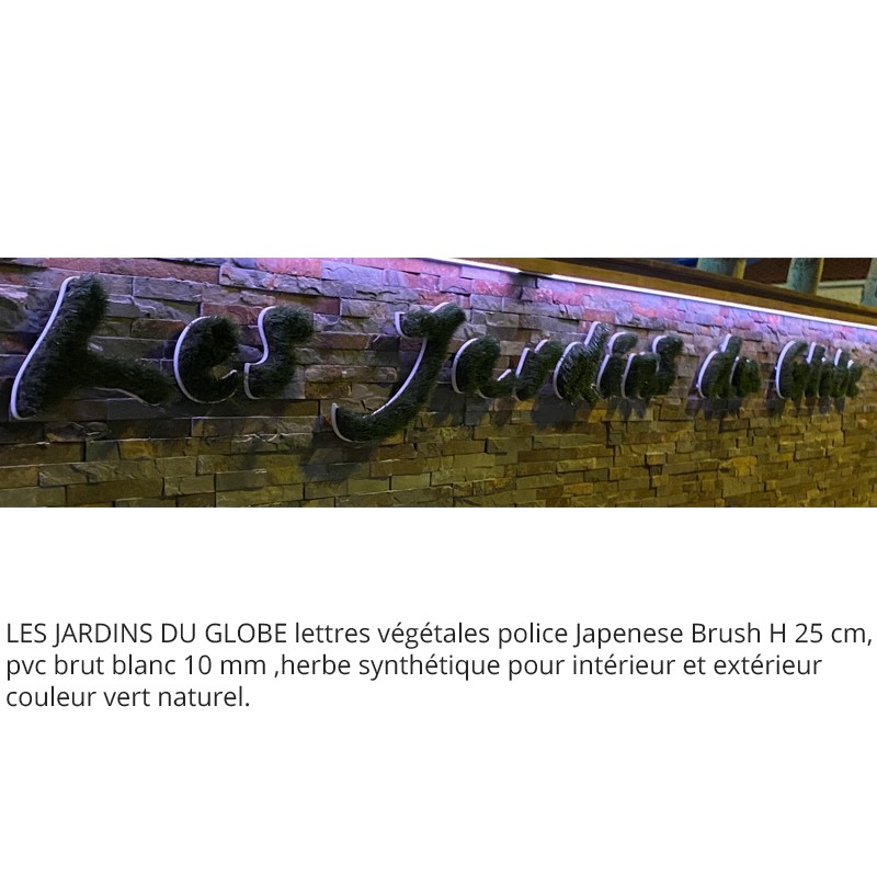 Les jardins du globe lettres végétales herbe synthétique, couleur verte naturel, décoration pour extérieur et intérieur