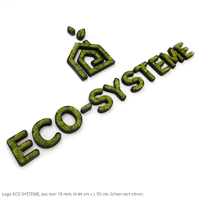 ECO SYSTEME , LOGO VEGETAL PVC NOIR 19MM + LICHEN VERT CITRON