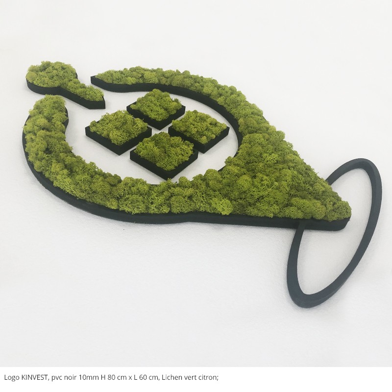 logo végétal Kinvest, support pvc, noir lichen vert citron
