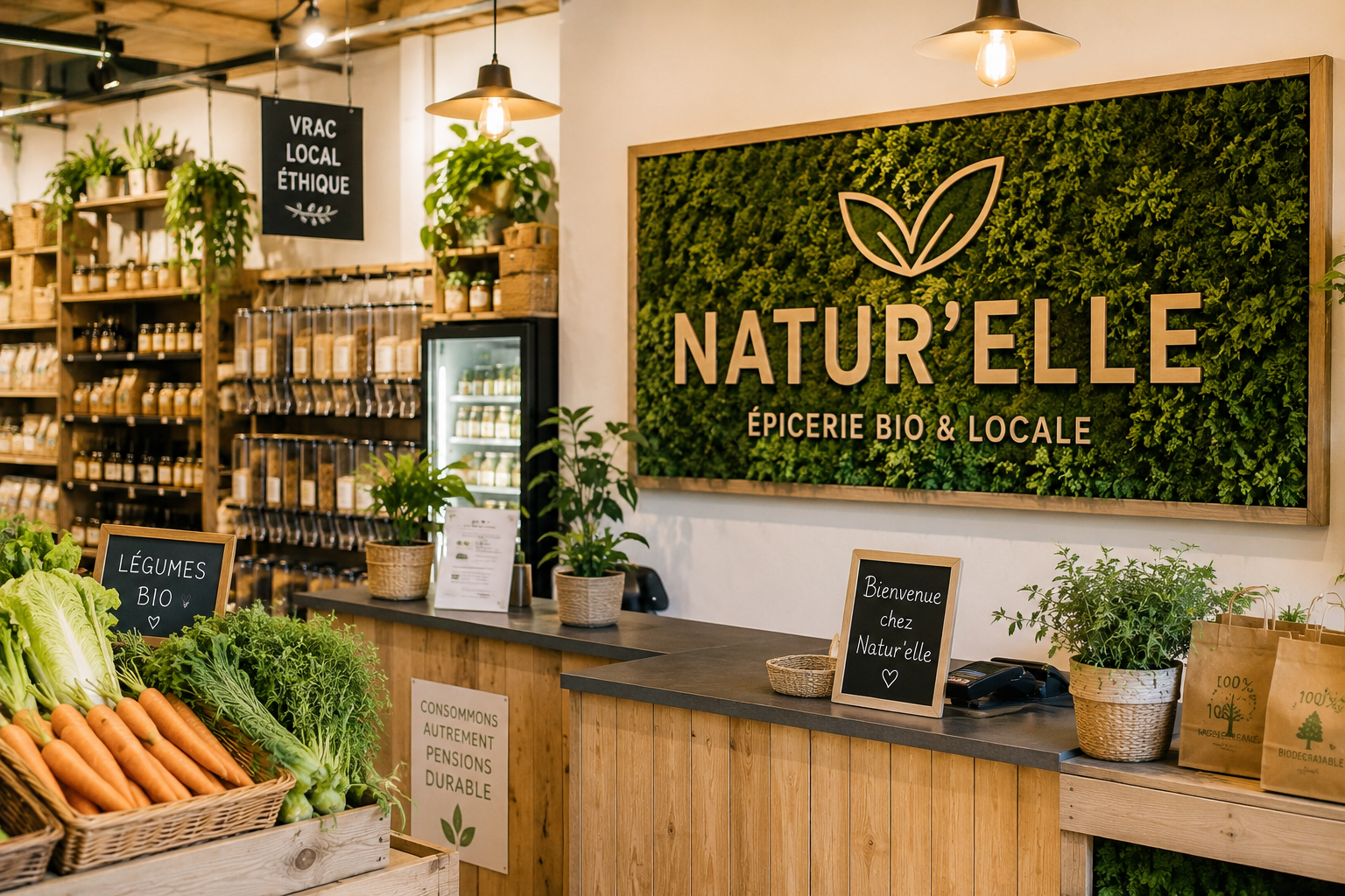 Enseigne végétale pour boutique bio ou magasin éco-responsable : un choix naturel pour valoriser votre image